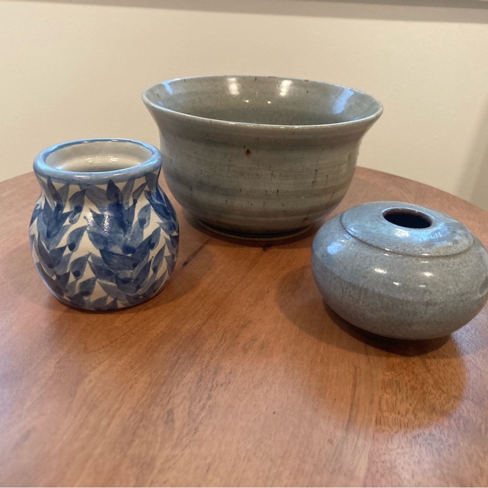 Studio Pottery Grouping of 3 in Coastal Blues